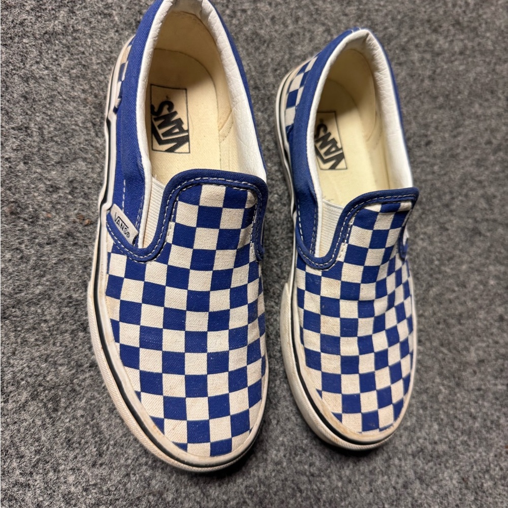 Vans Classic Blue and White Checkered Slip-Ons